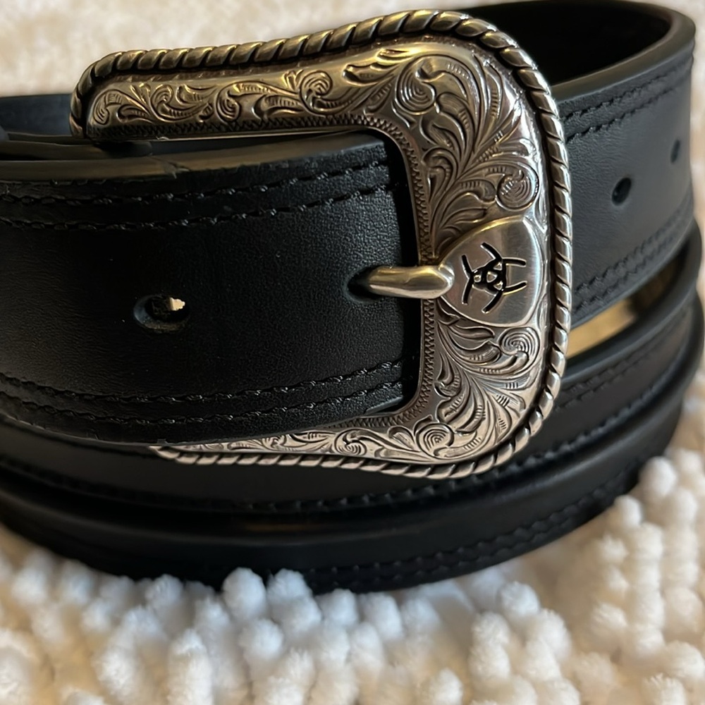 Ariat Black Leather Belt with Silver Buckle